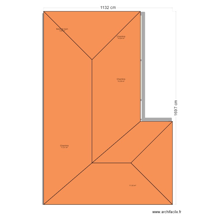 paradie. Plan de 5 pièces et 63 m2