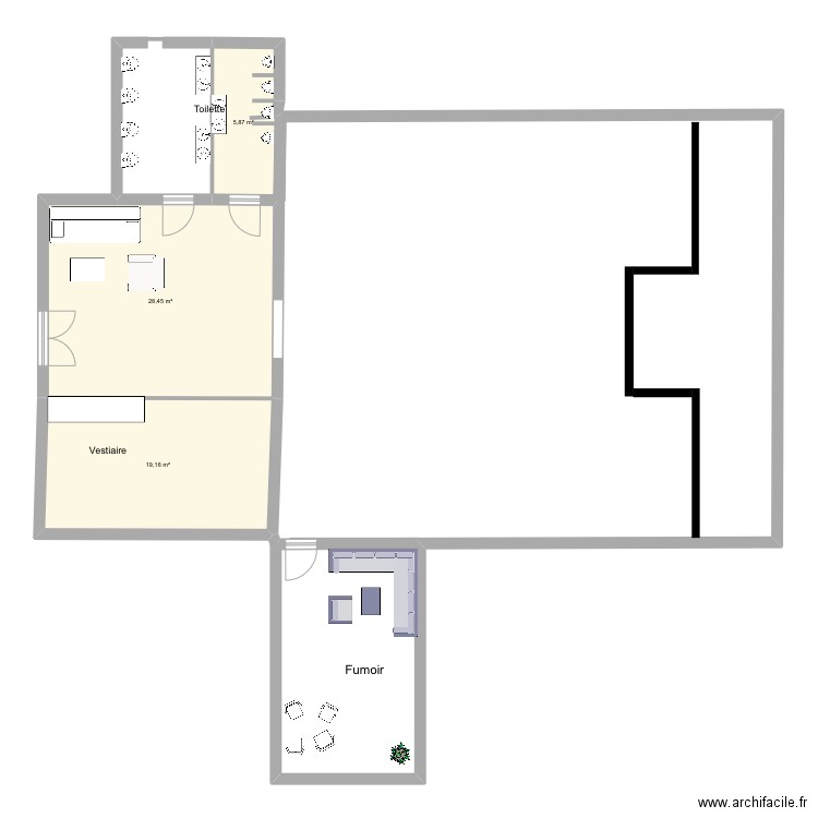 Boite . Plan de 3 pièces et 53 m2