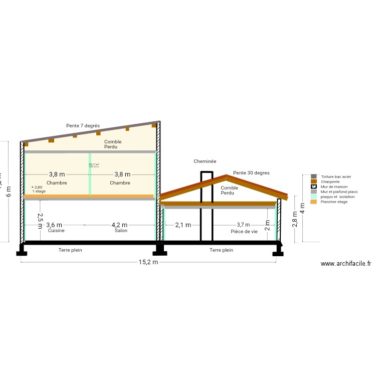 Plan coupe est 37. Plan de 1 pièce et 29 m2