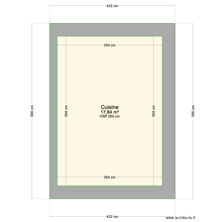 Cuisine VV. Plan de 1 pièce et 18 m2