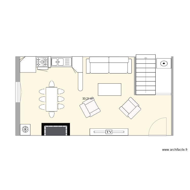 MAISON SOULIES. Plan de 1 pièce et 33 m2