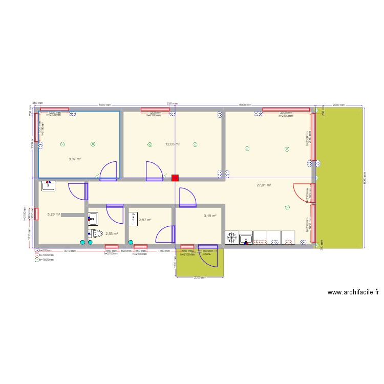 Песочнево хвс. Plan de 9 pièces et 76 m2