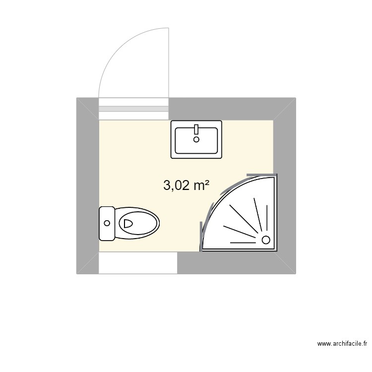 salle de bain. Plan de 1 pièce et 3 m2