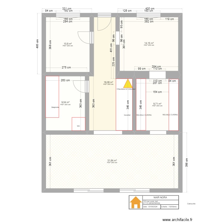 Plan Nora calepinage. Plan de 6 pièces et 92 m2