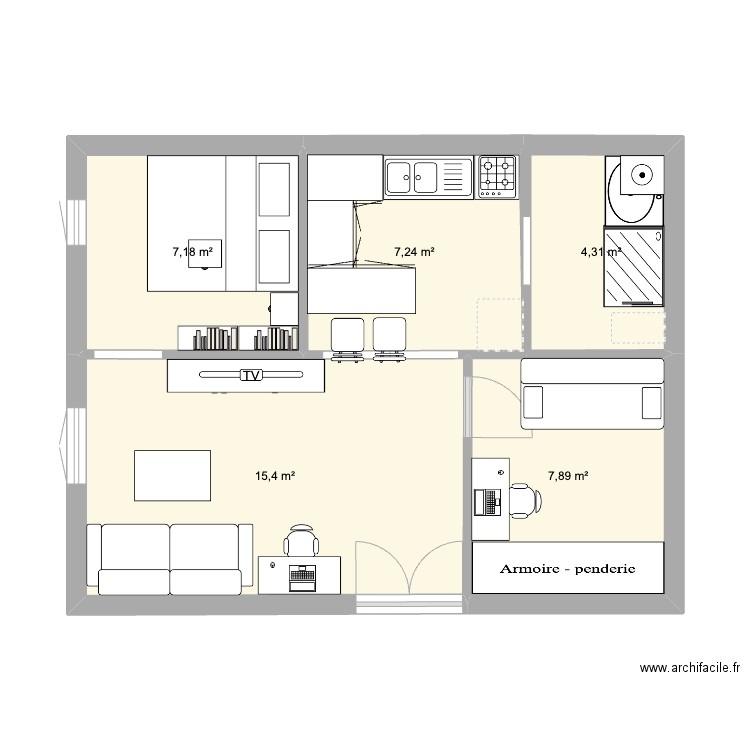 maison belin après travaux sans véranda. Plan de 5 pièces et 42 m2