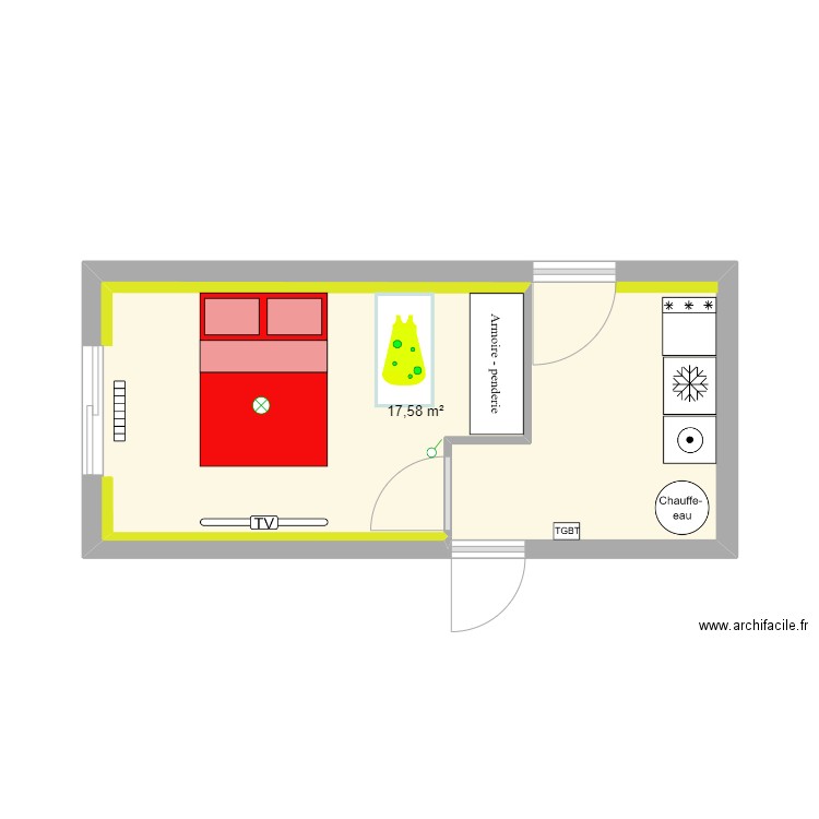 Conversion garage en chambre. Plan de 1 pièce et 18 m2