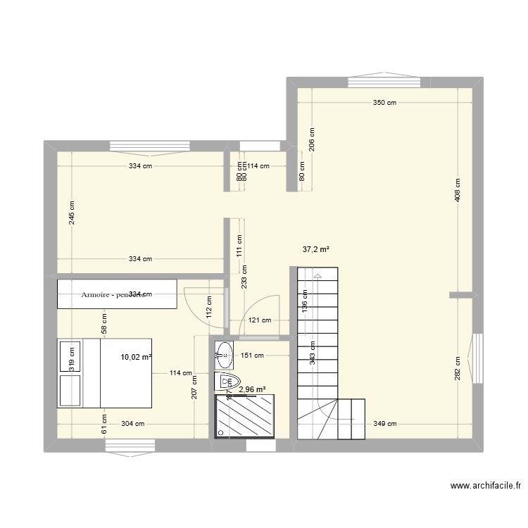 Gabiers RDC. Plan de 3 pièces et 50 m2