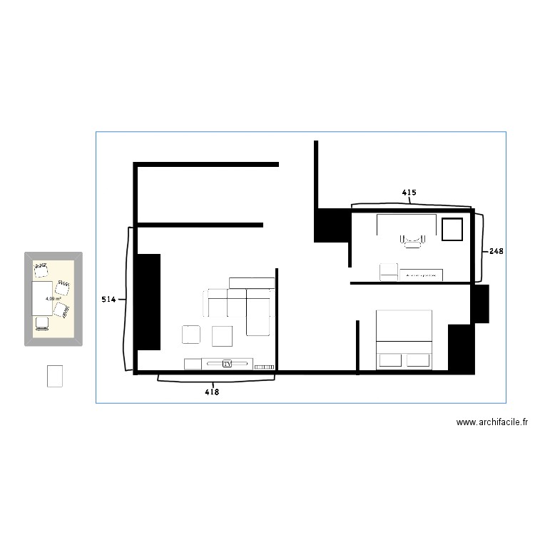 appart. Plan de 1 pièce et 4 m2