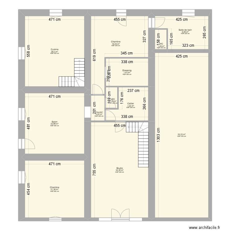 QUILES Appart RDC. Plan de 12 pièces et 208 m2