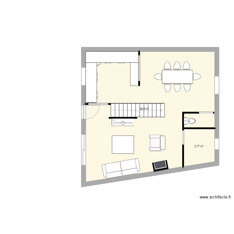 pln1etage. Plan de 3 pièces et 52 m2