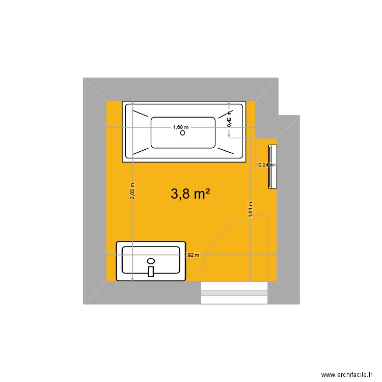 SDB. Plan de 1 pièce et 4 m2