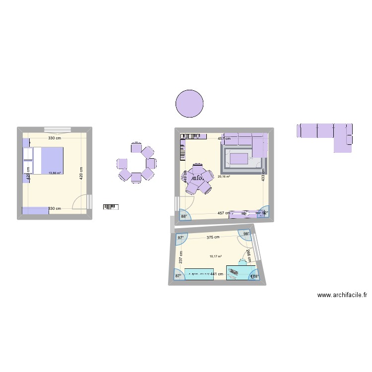 Ernest-Roulet 1. Plan de 3 pièces et 44 m2