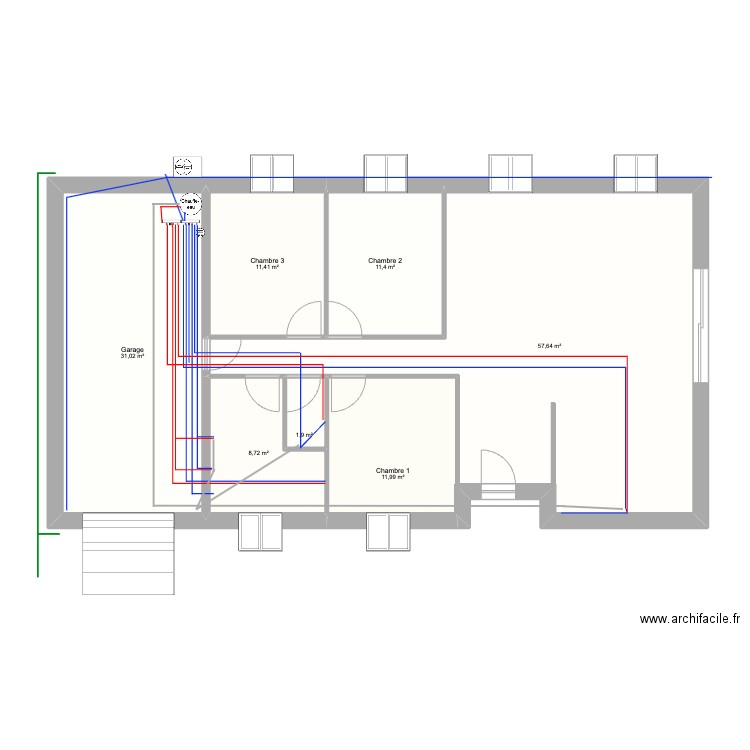 plan maison 100m2 plomberie. Plan de 7 pièces et 134 m2