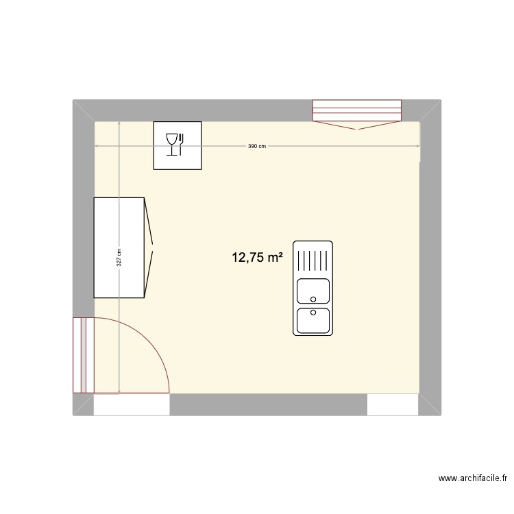 Cuisine Jallet haut. Plan de 1 pièce et 13 m2