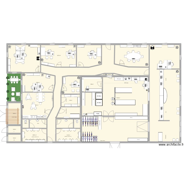 Bureaux magasin 2025 terrasse. Plan de 17 pièces et 231 m2