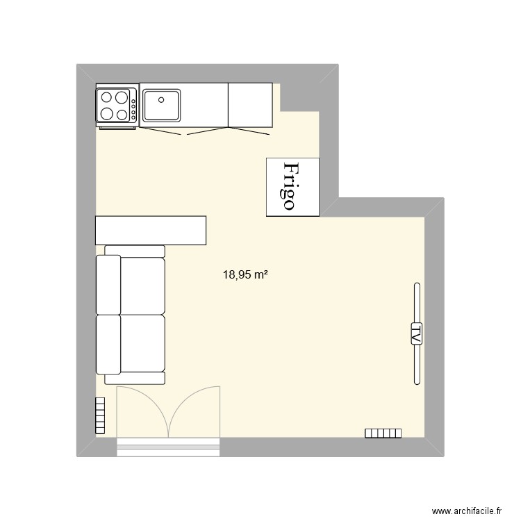 st pat. Plan de 1 pièce et 19 m2