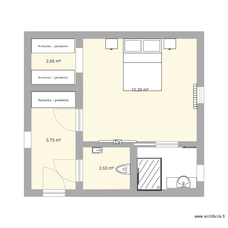 extension 1. Plan de 4 pièces et 26 m2