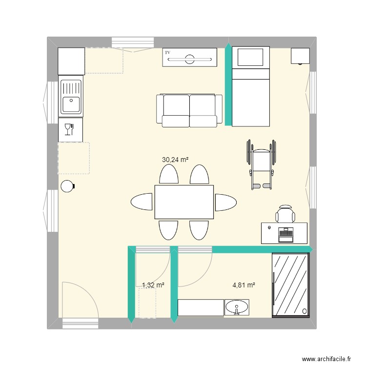 maison léon. Plan de 3 pièces et 36 m2