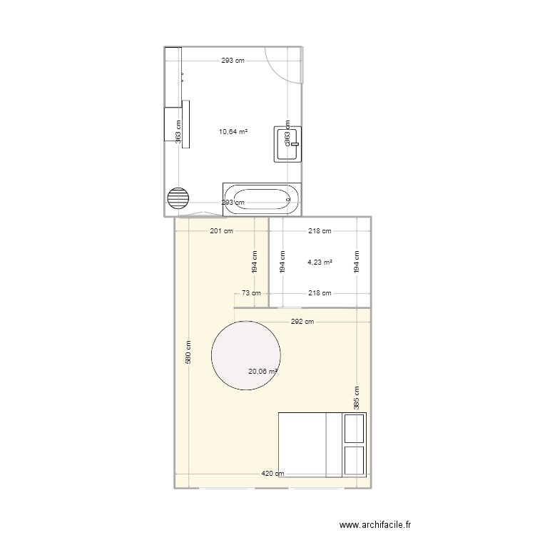 ancienne sdb. Plan de 3 pièces et 35 m2