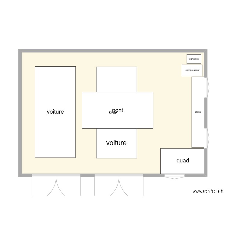 garage 2. Plan de 1 pièce et 54 m2