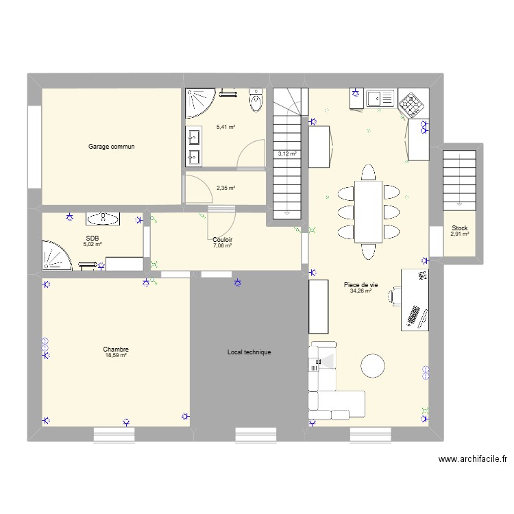 Cave travaux 2. Plan de 10 pièces et 106 m2