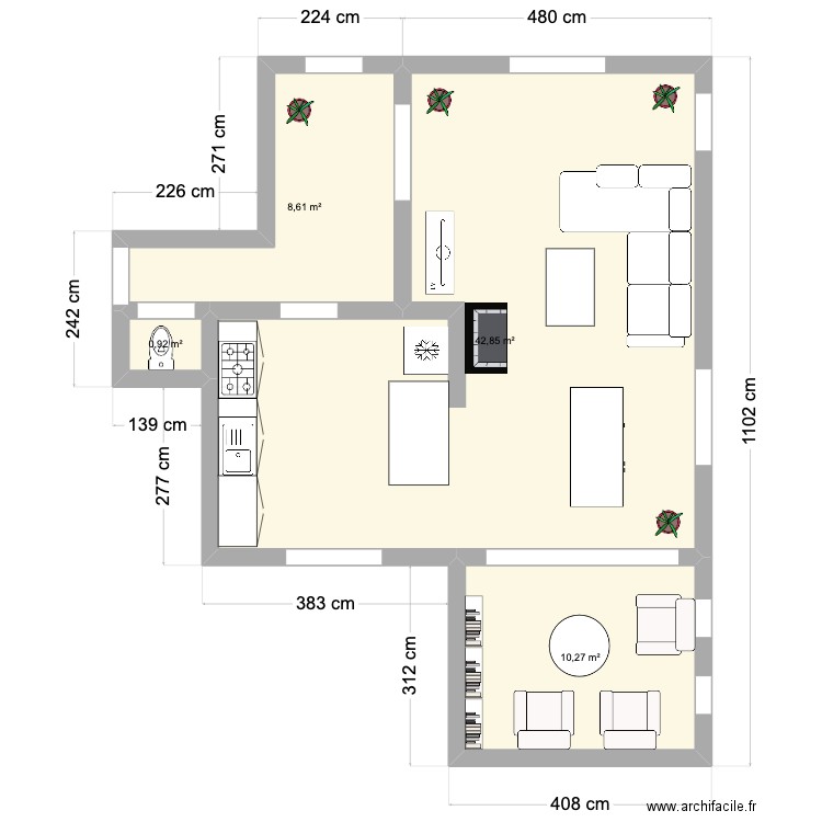 Labarthe. Plan de 4 pièces et 63 m2