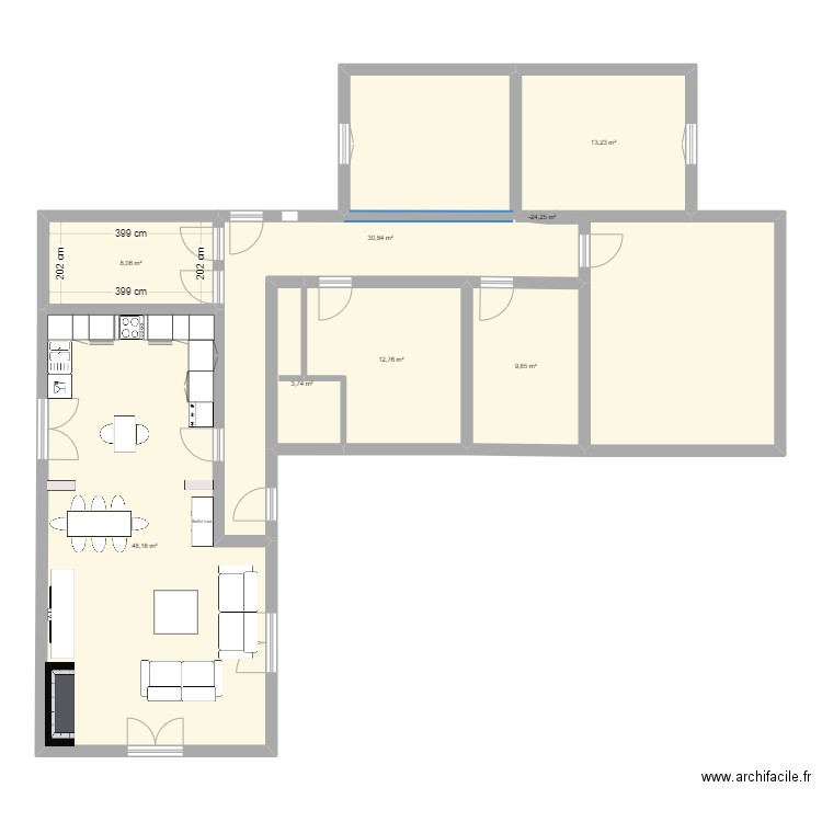 sejour cuisine 2. Plan de 8 pièces et 127 m2