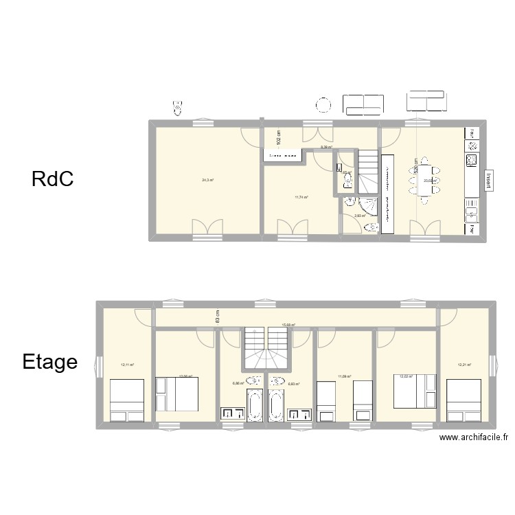 blandine. Plan de 14 pièces et 161 m2