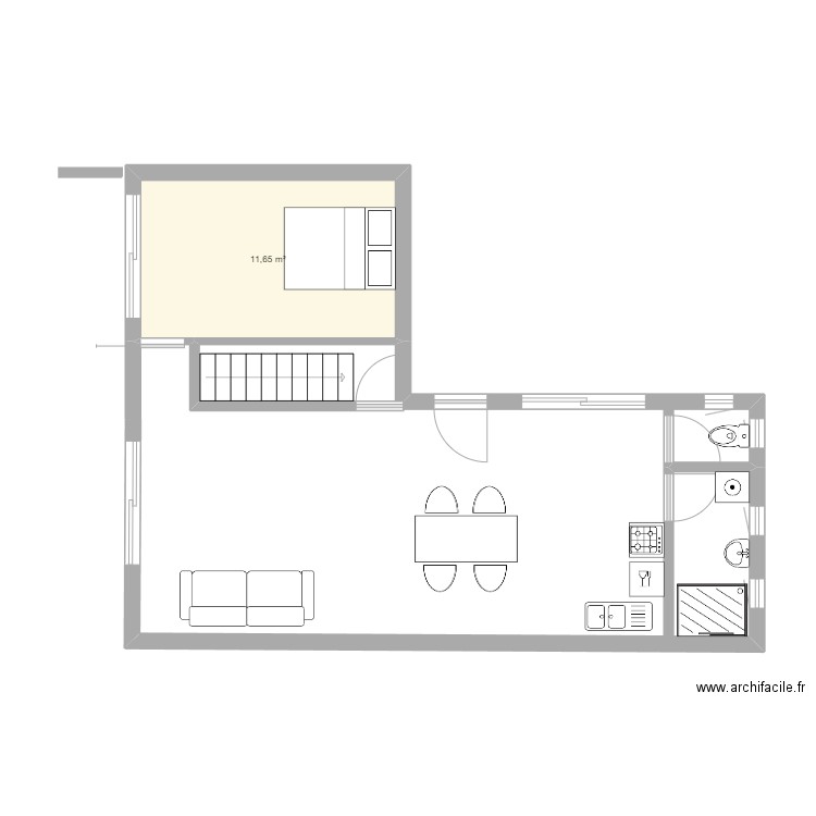 3rivieres. Plan de 1 pièce et 12 m2