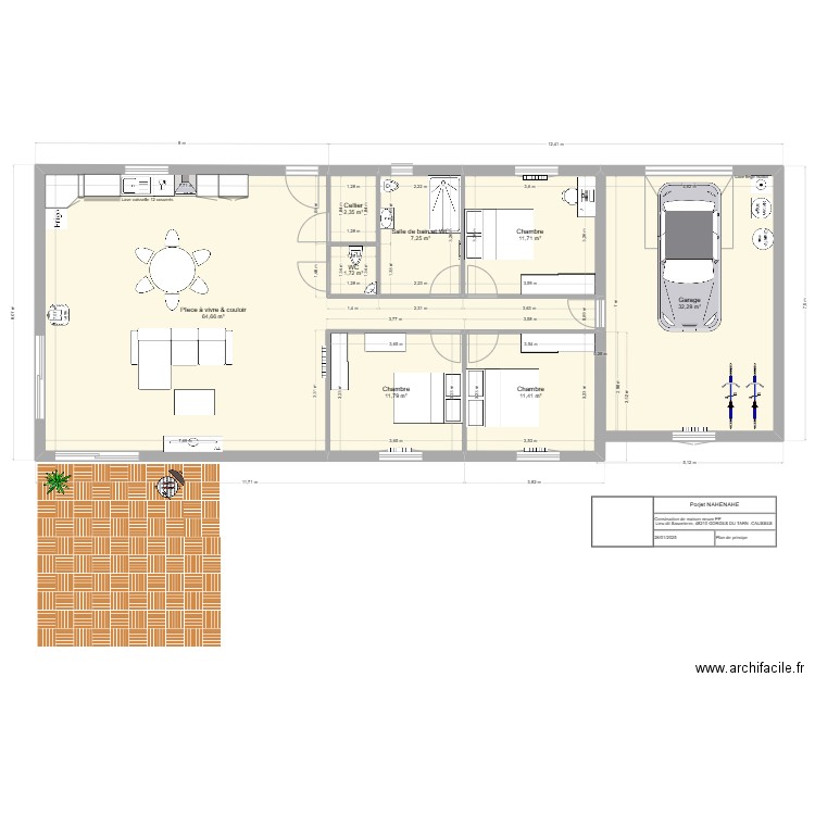 PROJET PP NAHENAHE V3B. Plan de 8 pièces et 143 m2