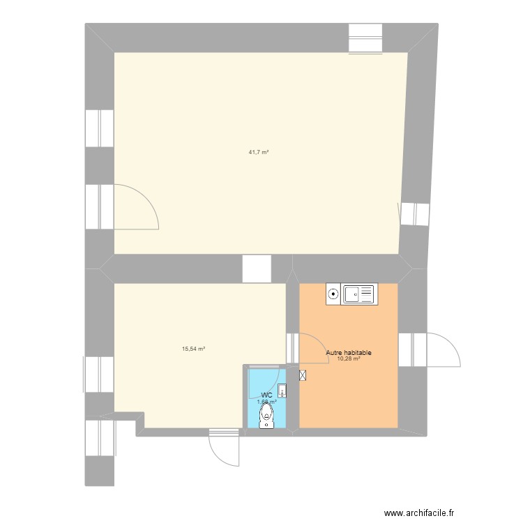 Salon & cellier. Plan de 4 pièces et 69 m2