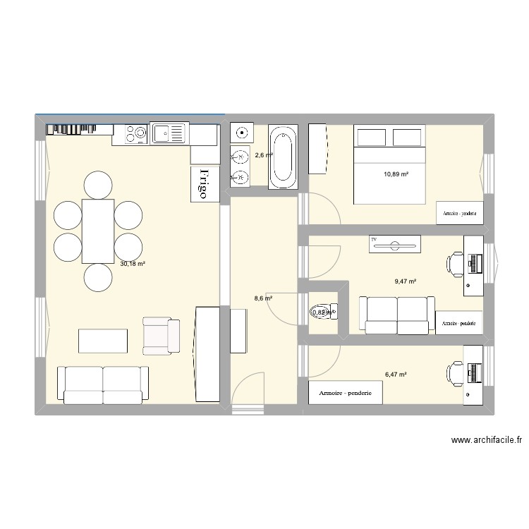 Plan v0.3. Plan de 7 pièces et 69 m2