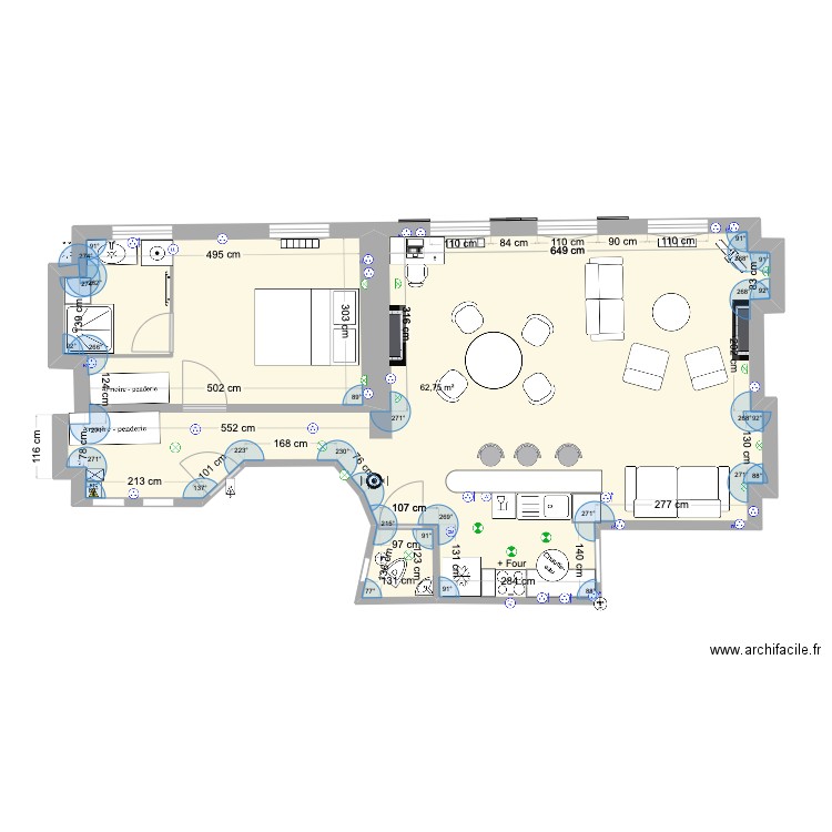 alex miromesnil v4. Plan de 1 pièce et 63 m2