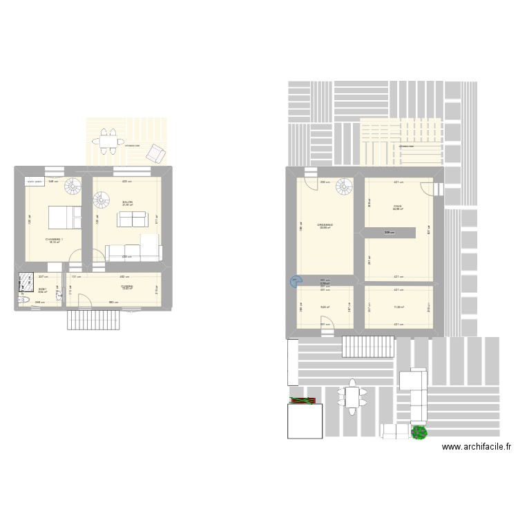 RDC. Plan de 9 pièces et 125 m2