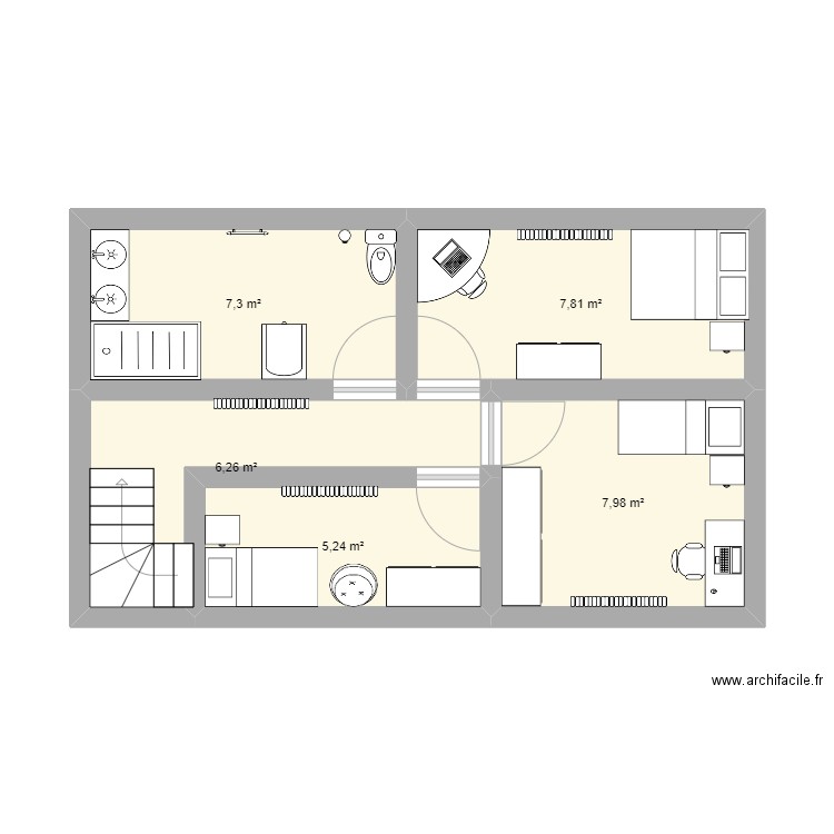 maison étage. Plan de 5 pièces et 35 m2