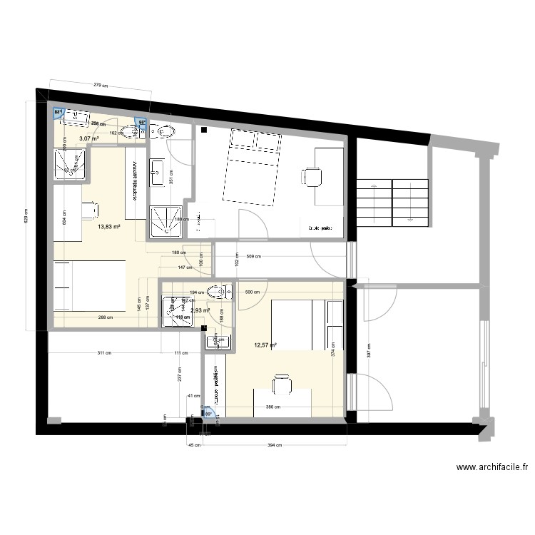 Plan 1er Chambres/3. Plan de 4 pièces et 39 m2