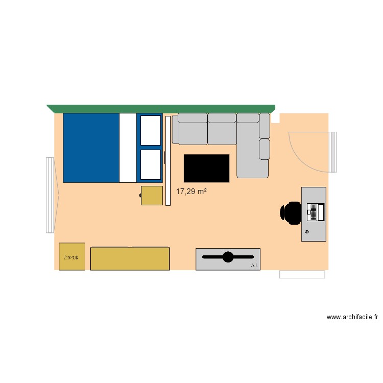 lmnp. Plan de 1 pièce et 17 m2