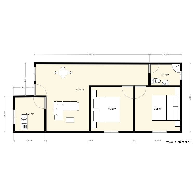 ABESS. Plan de 5 pièces et 50 m2