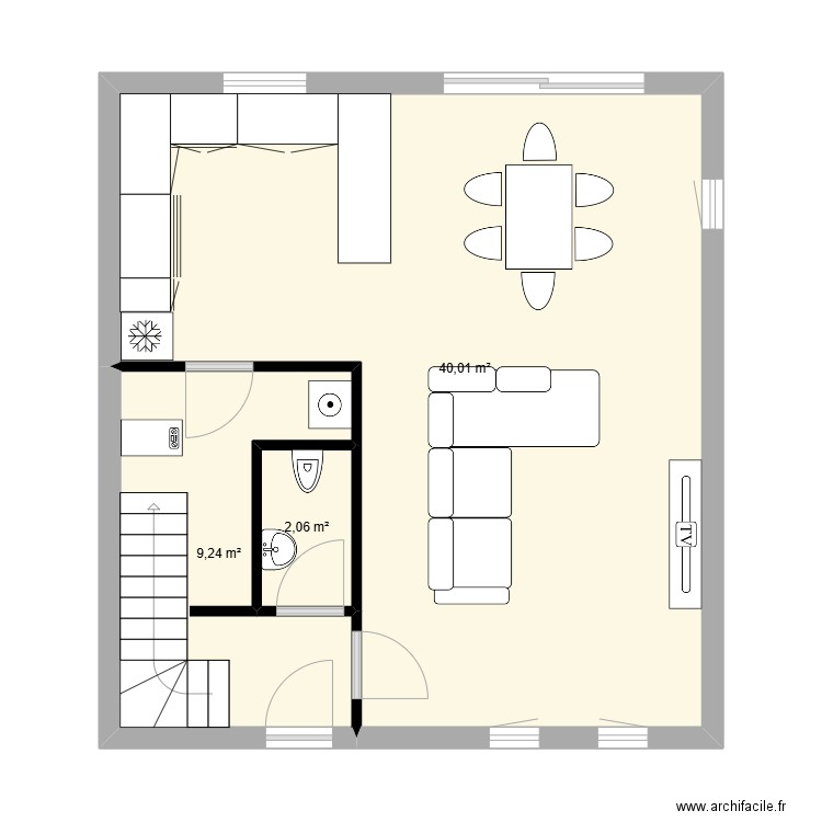 Finnevaux. Plan de 3 pièces et 51 m2