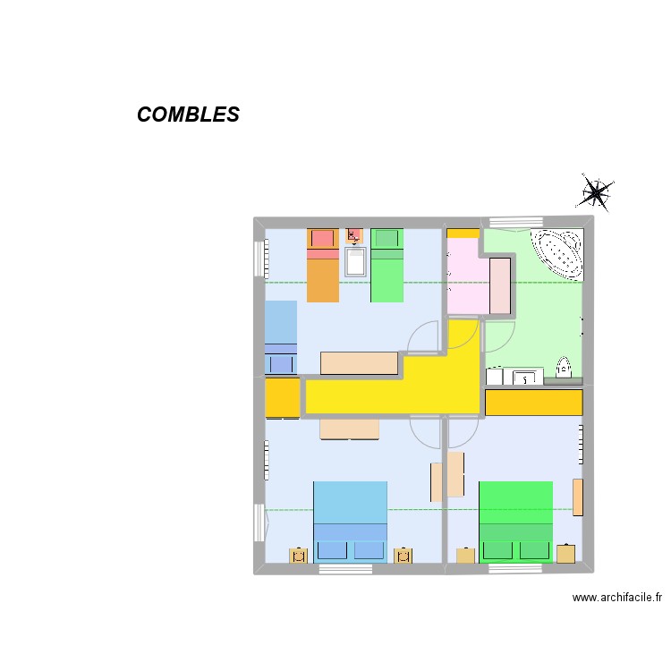 COMBLE Meublé. Plan de 6 pièces et 60 m2