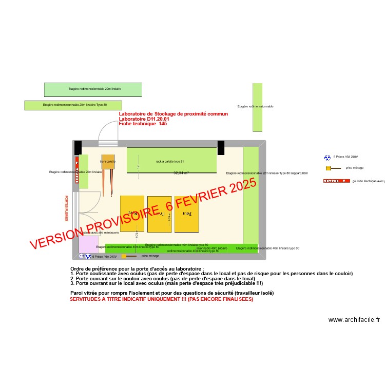 Fiche 145-laboratoire de stockage de proximité commun V2025-03-06. Plan de 1 pièce et 32 m2