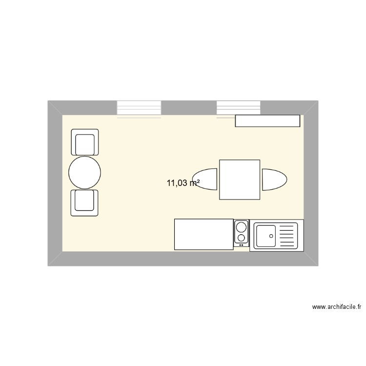 salon studio. Plan de 1 pièce et 11 m2