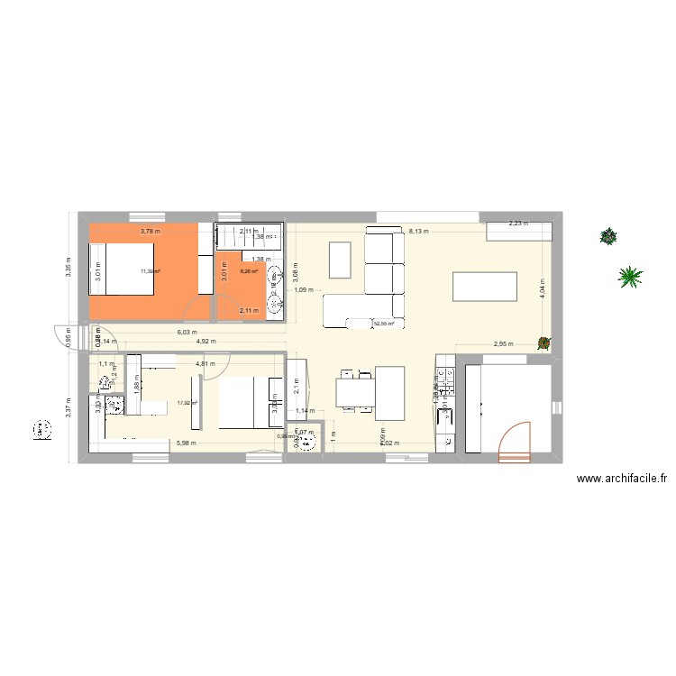 INTERIEUR MODIFIE. Plan de 5 pièces et 89 m2