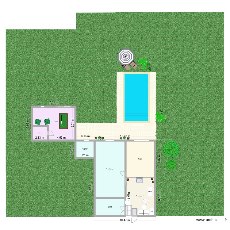 Aménagement terrasse couverte. Plan de 7 pièces et 167 m2