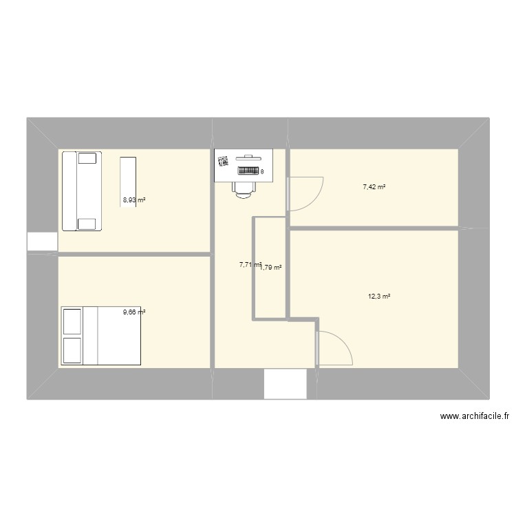 etage 2. Plan de 6 pièces et 48 m2