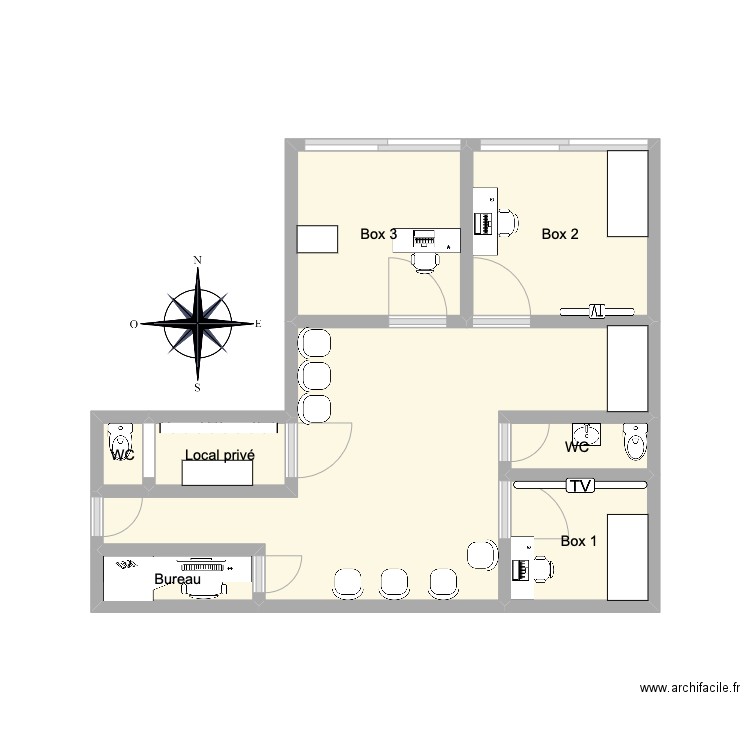 Plan cabinet ophtalmologie. Plan de 8 pièces et 19 m2