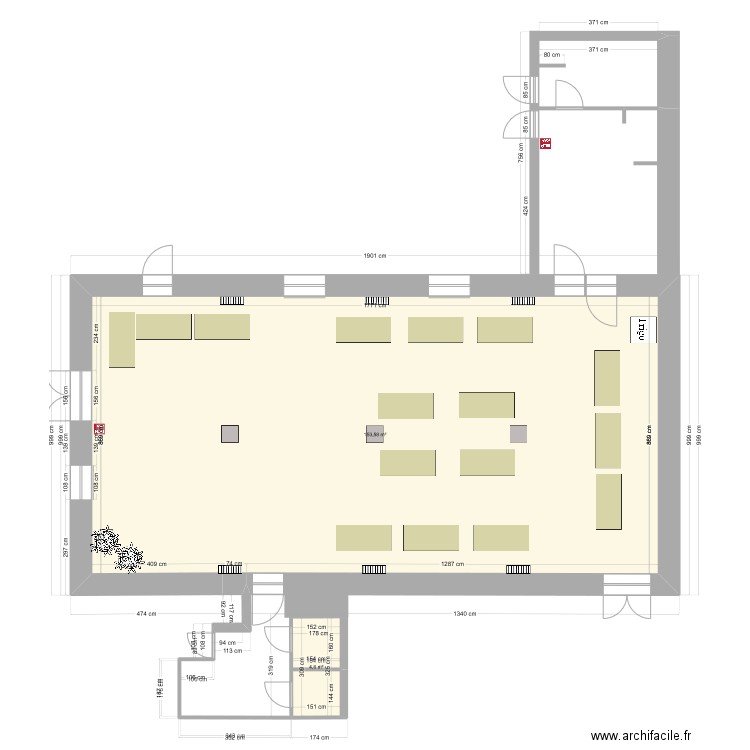 salle des fêtes. Plan de 2 pièces et 158 m2