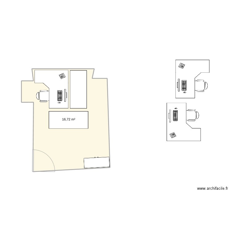 Bureau. Plan de 1 pièce et 17 m2