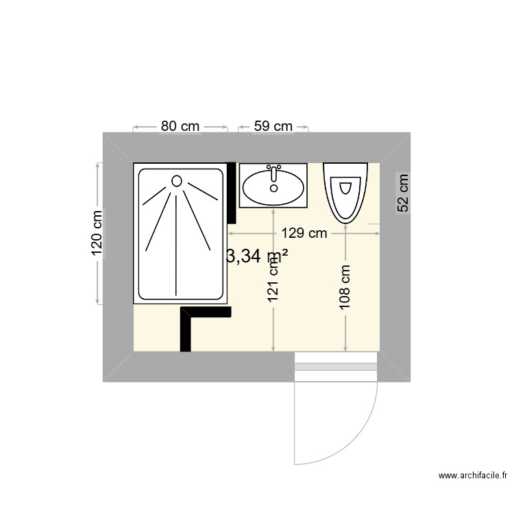 SDB severac. Plan de 1 pièce et 3 m2