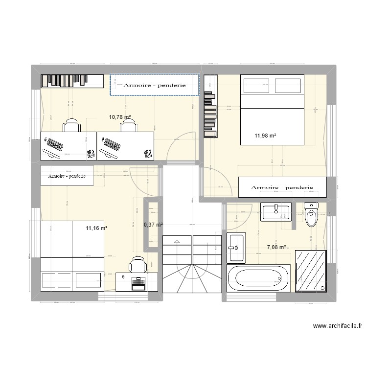 Chambres. Plan de 5 pièces et 41 m2